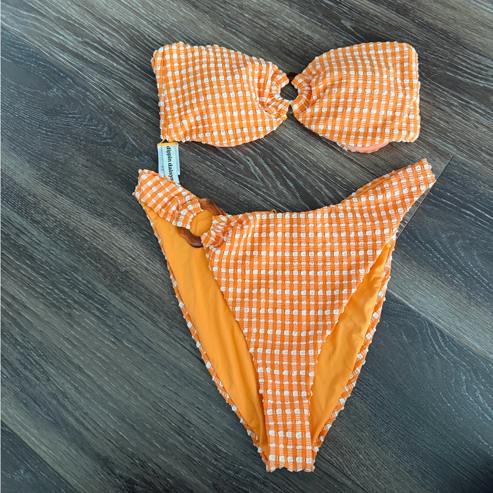 Dippin' Daisy's Orange White Gingham Bandeau Bikini Set